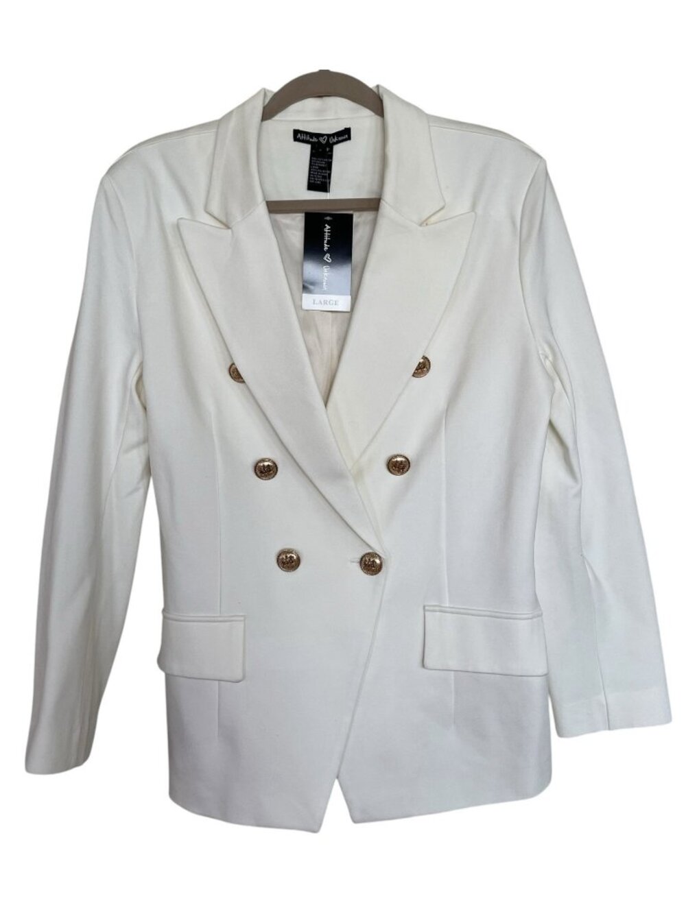Attitude Unknown Women's White Double-Breasted Blazer Size Large Gold Buttons